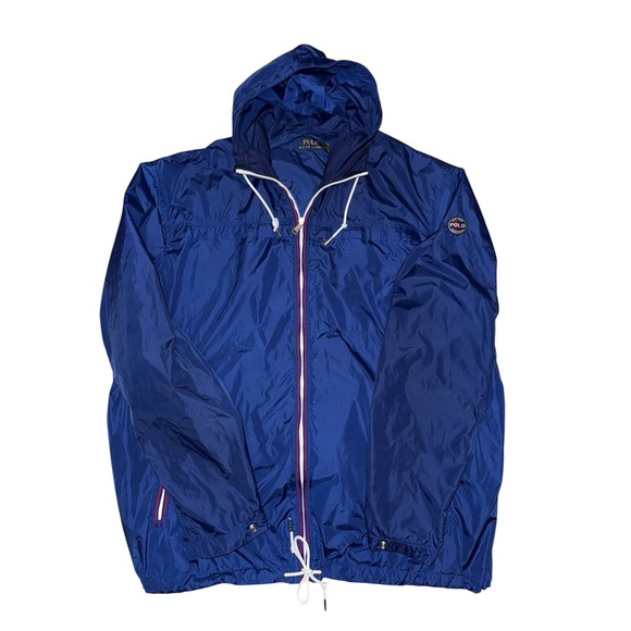 Polo‎ RALPH LAUREN Mens 2XLT BlueJacket PATCH Hooded Windbreaker Zip Coat